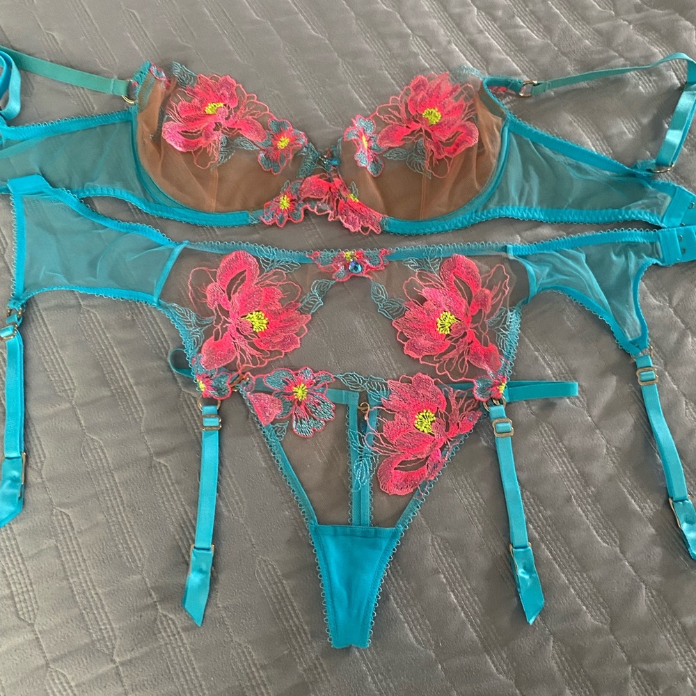 Honey Birdette Bra, garter, thong and stockings